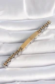 316L Çelik Gold Gümüş Renk Zincir Künye Model Erkek Bileklik - TJ-EB3714 - 2