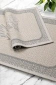 Naturel Pamuklu Kilim Yıkanabilir Banyo Paspası 2'li Klozet Takımı 60x100-50x60cm Çiçekli - 5