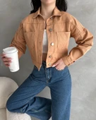 Çift Cep Crop Denim Ceket - 4
