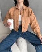 Çift Cep Crop Denim Ceket - 1