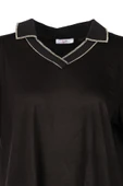 Vedi Büyük Beden Polo Yaka Sim Detaylı Kadın T-Shirt - 4