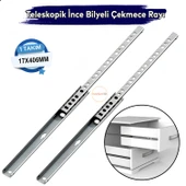 Teleskobik İnce Bilyeli Bilyalı Dolap Çekmece Rayı Sürgüsü Metal En 1.7 cm 17 mm Uzunluk 40,6 cm 406 - 1