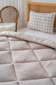 Rivaİstanbul Bej Kareli Tek Kişilik Çift Taraflı Lüx Wellsoft Yorgan Seti 155x215 cm - 4