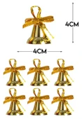 6 Adet Mini Çan Süs Yılbaşı Çam Ağacı Süsü 4 cm Altın Sarısı Kurdeleli Zil Gold Yılbaşı Çam Ağacı - 3