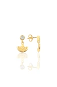 Gümüş altın yaldızlı zirkon taşlı meltem midye küpe SGTL12618GOLD - 1