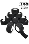 12 Adet Kendinden Yapışkanlı Elastik Koban Bandaj Siyah Renkli Yapışan Koban 2,5 Cm - 1