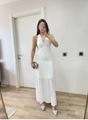 Sırt Dekolteli Uzun Kollu Elbise - Beyaz - 2