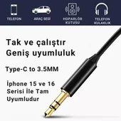 Polham 1 Metre Type C to 3.5MM Stereo Premium Ses Kablosu, Araç, Telefon, Hoparlör İçin Aux Kablosu - 2