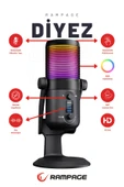 Diyez Siyah Rgb Ses Gösterge Mikrofon Oyuncu Mikrofonu Yayıncı Mikrofonu Youtuber Mikrofonu thumbnail 1