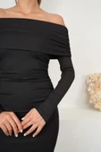 Kadın Madonna Mendil Yaka Fırsat ürün Büzgülü Mini Elbise - 5