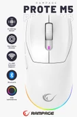 Prote M5 Bluetooth-kablosuz-kablolu Rgb Şarjlı 24000 Dpı 3311 Hafif Gaming Mouse Oyuncu Mouse Beyaz - 1