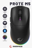 Prote M5 Bluetooth-kablosuz-kablolu Rgb Şarjlı 24000 Dpı 3311 Hafif Gaming Mouse Oyuncu Mouse Siyah thumbnail 1
