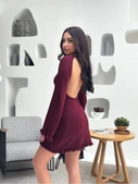 Sırt Pencereli Mini Triko Elbise - Bordo - 2