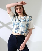 Çiçek Tül Detaylı Nakışlı Bluz T-shirt - 3