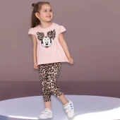 Somon Renk Minie Mouse Papyon Desenli Leopar Kapri Takım - 1