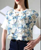 Çiçek Tül Detaylı Nakışlı Bluz T-shirt - 11
