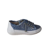 YAZKIŞ Kadın Mavi Kot Üzeri ve Bağcıkları Taşlı Sneaker Fashıon Günlük Spor Ayakkabı thumbnail 6