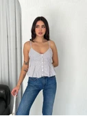 Askılı Dekolte Deraylı Crop - Beyaz - 2