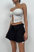 Bel Katlamalı Pileli Mini Etek - 3