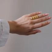 Çelik Yüzük Kadın Altın Kaplama Dorikalı Kaburga ModelYZK-495 - 2