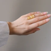 Çelik Yüzük Kadın Altın Kaplama Sonsuzluk Desenli YZK-496 - 2