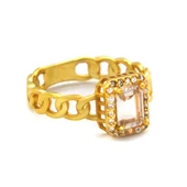 Çelik Baget Yüzük Altın Kaplama Zincir Detaylı YZK-441 - 5