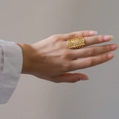 Çelik Yüzük Kadın Altın Kaplama Dorikalı Kaburga Model YZK-491 - 2