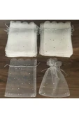 100’lü Kırık Beyaz Tül Kese Organze Pullu Çerez Kesesi 12x14 Cm (100 Adet) - 1