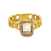 Çelik Baget Yüzük Altın Kaplama Zincir Detaylı YZK-441 - 3