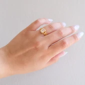 Çelik Baget Yüzük Altın Kaplama Zincir Detaylı YZK-441 - 2