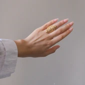 Çelik Yüzük Kadın Altın Kaplama Dorika Toplu Kaburga YZK- 468 - 2