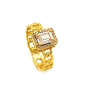 Çelik Baget Yüzük Altın Kaplama Zincir Detaylı YZK-441 - 1