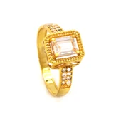 Çelik Baget Yüzük Altın Kaplama Taşlı Kenar YZK-453 - 1