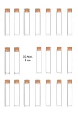20 Adet Cam Şişe Mantar Tıpalı Dibi Düz Çok Amaçlı Deney Tüpü (EN 2 CM BOY 8 CM) - 1