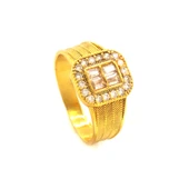 Altın Kaplama Zirkon Taşlı Hasır Model Baget Yüzük YZK-446 - 1