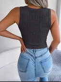 Kadın Askılı Bisiklet Yaka Güpüs Dekolteli Triko Crop Bluz - 4
