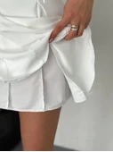 Göğüs Bağlamalı Kolsuz Mini Boy Elbise - Beyaz - 3