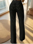 Kadın Yüksek Bel Bağcıklı Desenli Triko Plaj Pantolon - 2