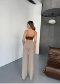 Osy Modal Yumuşak Dokulu Kumaş Nakış Işlemeli Rahat Bol Paça Eşofman Pantalon - Bej - 2