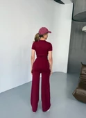 Osy Modal Yumuşak Dokulu Kumaş Nakış Işlemeli Rahat Bol Paça Eşofman Pantalon - Bordo - 2