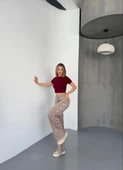 Osy Modal Yumuşak Dokulu Kumaş Nakış Işlemeli Rahat Bol Paça Eşofman Pantalon - Bej - 2