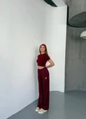 Osy Modal Yumuşak Dokulu Kumaş Nakış Işlemeli Rahat Bol Paça Eşofman Pantalon - Bordo - 4