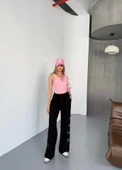 Osy Modal Yumuşak Dokulu Kumaş Nakış Işlemeli Rahat Bol Paça Eşofman Pantalon - Siyah - 3