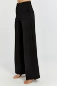 Siyah Palazzo Geniş Paça Dokuma Kumaş Pantolon - 3