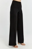Siyah Palazzo Geniş Paça Dokuma Kumaş Pantolon - 4