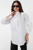 5946 Oversize Uzun Gömlek Tunik - Beyaz thumbnail 4