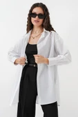 5946 Oversize Uzun Gömlek Tunik - Beyaz thumbnail 3