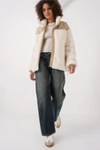 5196 Şişme Peluş Mont - Ekru - 3