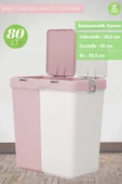 2’li Kirli Sepeti 80 Litre Çamaşır Sepeti Dokunmatik Kirli Çamaşır Sepeti Pembe-Beyaz - 2