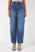 6688 Yüksek Bel Baggy Kot Pantolon - Lacivert - 4